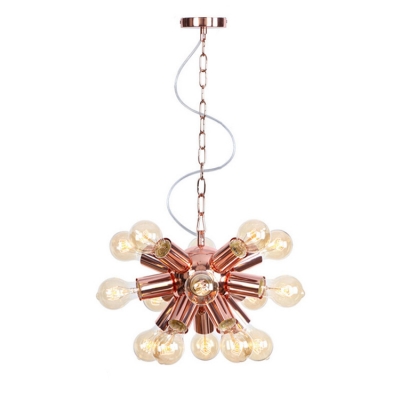 Metallic Sputnik Chandelier with Bare Bulb Modernism Multi Light Art Deco Hanging Light in Copper