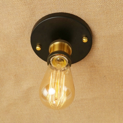 Mini Semi Flush Mount with Open Bulb Traditional Industrial Metal 1 Light Surface Mount Ceiling Light in Brass