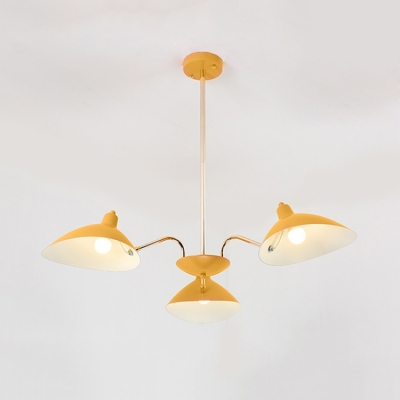 Modernism Curved Arm Chandelier Metallic 3 Lights Indoor Lighting Fixture in Yellow for Bedroom
