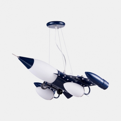 Navy Blue Airplane Hanging Lamp Opal Glass Shade Triple Heads Indoor Lighting Fixture