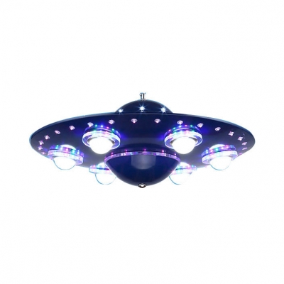 Navy Blue UFO Shape Suspended Light Metal 6 Heads Chandelier Lamp for Boys Bedroom