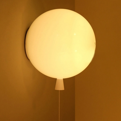 Plastic Wall Sconce with Orange/White/Yellow Balloon Shade Single Light Wall Light with Pull Chain