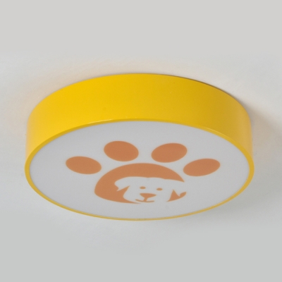 Red/Yellow Drum Shade Flushmount with Cute Dog Acrylic LED Ceiling Light for Nursing Room