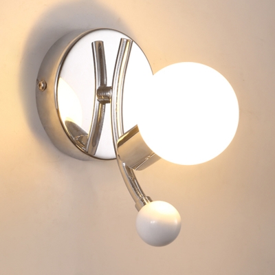 Spherical Glass Shade Wall Light with White Ball Decoration Modernism 1 Lights Sconce Light in Chrome