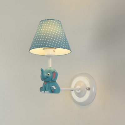 Star Design Tapered Wall Lamp with Blue/Pink Elephant Decoration Children Kids Fabric 1 Bulb Wall Light