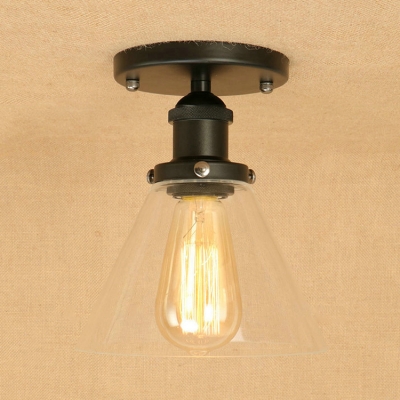 Tapered Indoor Lighting with Clear Glass Shade Industrial 1 Light Semi Flush Mount Light for Coffee Shop