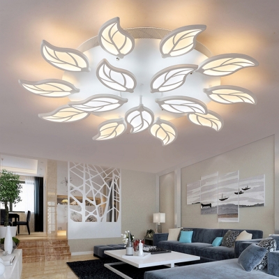 Tiered LED Ceiling Light with Leaf Design Modernism Acrylic Multi Light Indoor Lighting Fixture in White