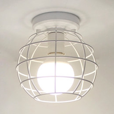 White Global Semi Flush Mount Modern Fashion Metal Frame Single Light Ceiling Lamp for Coffee Shop