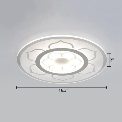 White Round Disc LED Ceiling Lamp with Flower Pattern Contemporary Acrylic Flush Mount