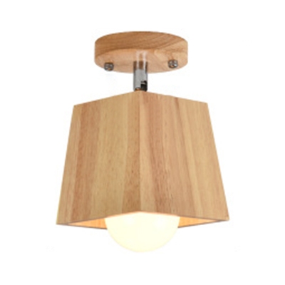 Wooden Trapezoid Shade Semi Flush Mount Modernism Rotatable 1 Head Ceiling Lamp for Hallway