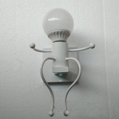 1 Light Bare Bulb Wall Sconce Children Room Metallic Wall Light Fixture Black/White