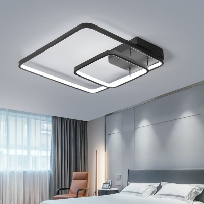 2 Square Metal Frame Ceiling Lamp Minimalist Modern Metal LED Semi Flush Light in Black