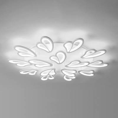 2 Tiers Semi Flush Light with Heart Design Stylish Modern Metal Multi Lights LED Ceiling Fixture in White