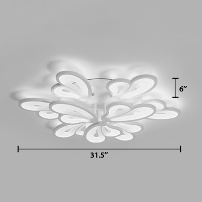 2 Tiers Semi Flush Light with Wing Design Nordic Style Acrylic 9-LED Semi Flush Mount in White
