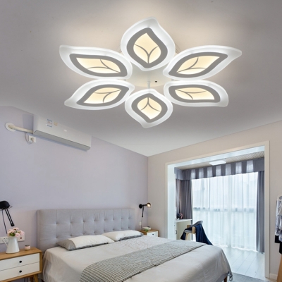 4/6 Lights Leaves Semi Flush Light Contemporary Acrylic LED Living Room Lighting in White
