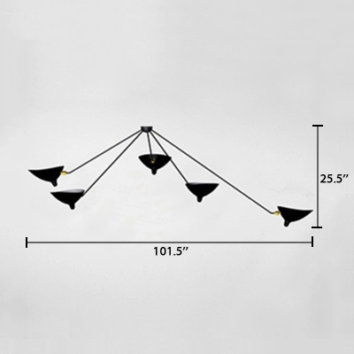 5 Lights Duckbill Ceiling Light Modern Fashion Metallic Semi Flushmount in Black for Living Room
