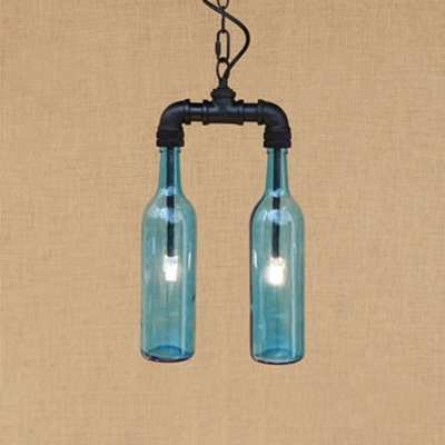 Bottle Chandelier Vintage Amber/Blue/Clear/Smoke Glass 2 Lights Hanging Lamp for Coffee Shop