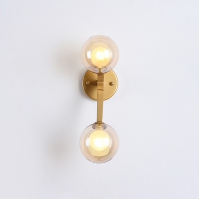 Brass Finish Modo Sconce Light Modern Design Cognac Glass 2 Lights Art Deco Wall Mount Light