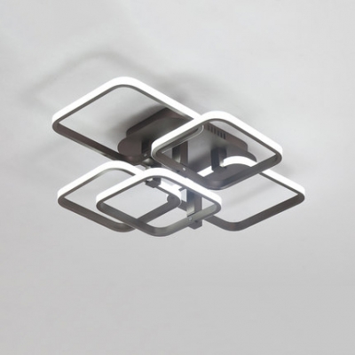 Brown Border LED Semi Flush Light Modern Fashion Metallic Ceiling Fixture with 3/5 Square Ring