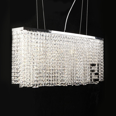 Chrome Finish Linear Hanging Light Modernism Crystal 4 Lights Hanging Ceiling Lamp for Dining Room