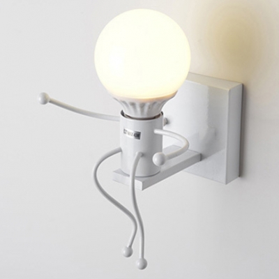 Creative Open Bulb 1 Light Sconce Light Black/White Metallic Wall Light Fixture for Hallway