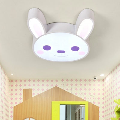 Cute White Bunny Flush Light Fixture Metal Decorative LED Ceiling Lamp for Children Bedroom