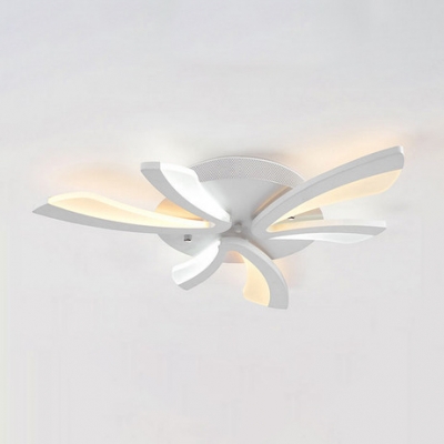 Dandelion Style Semi Flush Light with Round Metal Canopy Modernism 3/5 Lights LED Ceiling Lamp in White