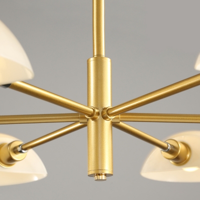 Gold Finish Sputnik Hanging Light Modern Chic 6 Lights Chandelier with White Glass Shade