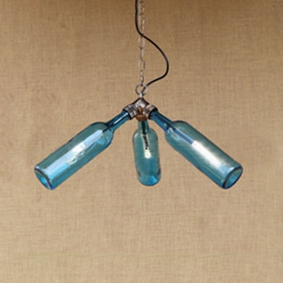 Loft Style Bottle Hanging Light Amber/Blue/Clear/Smoke Glass Shade 3 Heads Chandelier Lamp