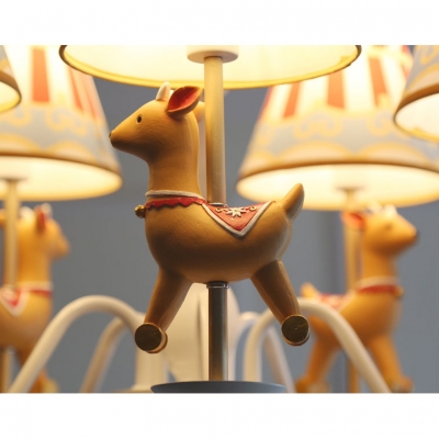 Lovely Cartoon Deer Hanging Light with Fabric Shade Nursing Room 5 Heads Chandelier Lamp in White