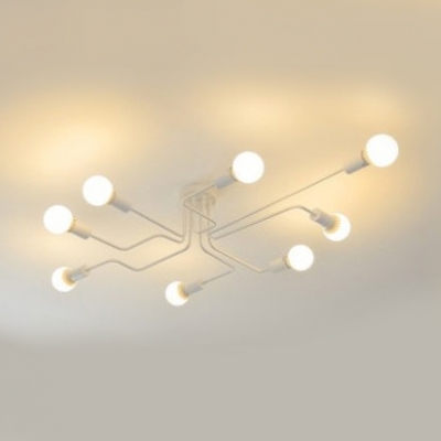 Matte White Curved Bedroom Light Industrial Modern Chic Metal 6/8 Heads Semi Flush Mount Lighting