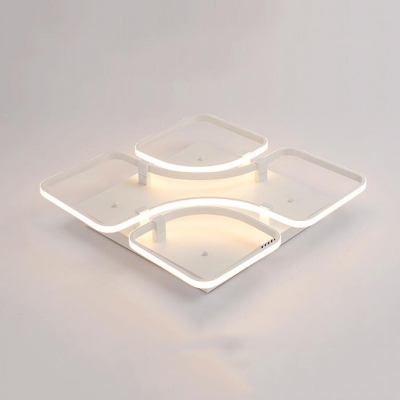Metal Square Canopy Ceiling Lamp with Geometric Pattern Modern 4-LED Semi Flushmount in White