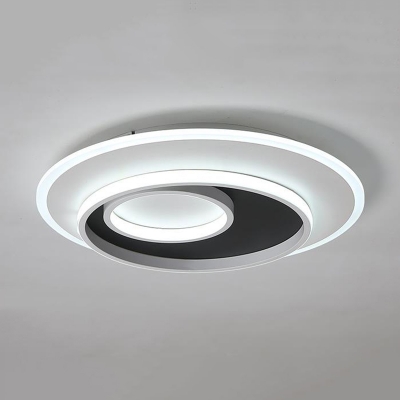 Metallic Circular Lighting Fixture Nordic Style LED Flush Mount in Black and White for Dining Room
