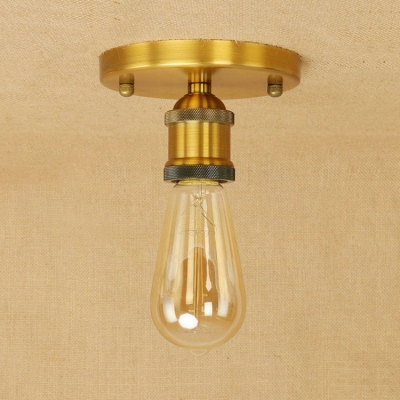 Mini Semi Flush Mount with Open Bulb Traditional Industrial Metal 1 Light Surface Mount Ceiling Light in Brass