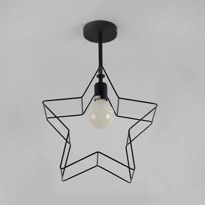 Minimalist Open Bulb Semi Flush Mount with Five-pointed Star Metal Frame 1 Light Ceiling Fixture in Black