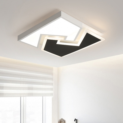 Modernism Quadrate Ceiling Light with Geometric Acrylic Shade LED Ceiling Flush Mount in Black and White