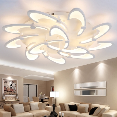 Multi Light Windmill LED Ceiling Lamp Modern Fashion Metal Semi Flush Mount Light in White for Living Room