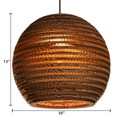Paper Globe Suspension Light Chinese Style 1 Light Hanging Pendant Light in Brown for Coffee Shop