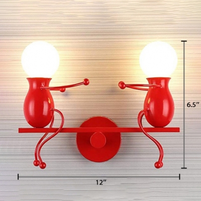 Red/White Open Bulb Wall Mount Fixture Modernism Metal 2 Lights Sconce Lighting for Corridor