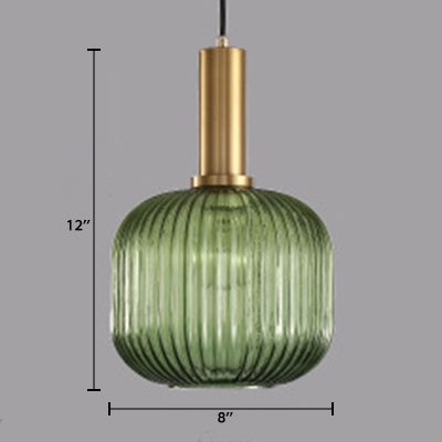 Ribbed Glass Geometric Hanging Light Simplicity Single Light Ceiling Pendant Light in Brass Finish