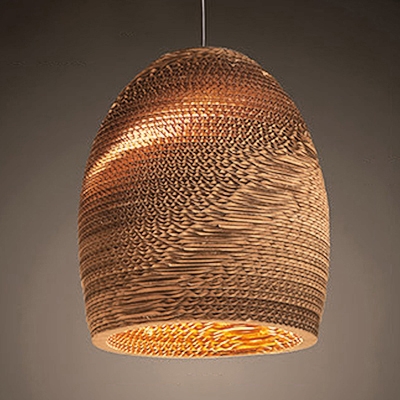 Single Light Basket Lamp Light Asian Style Paper Hanging Pendant Light in Brown for Sitting Room