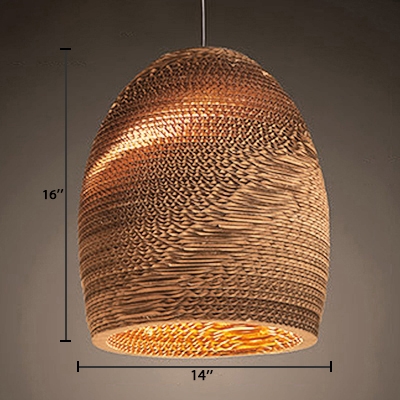 Single Light Basket Lamp Light Asian Style Paper Hanging Pendant Light in Brown for Sitting Room