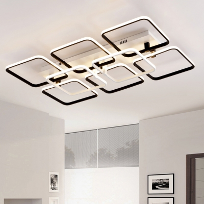 Square Frame Semi Flush Light Simplicity Metallic Multi Lights LED Indoor Lighting in Black and White