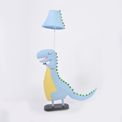 1 Light Dinosaur Floor Lamp with Blue/Yellow Fabric Shade Indoor Lighting Fixture