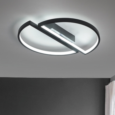 2 Semicircle LED Flushmount Modernism Metal Ceiling Light in Black for Sitting Room