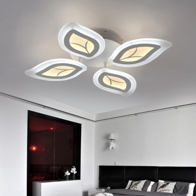 4/6 Lights Leaves Semi Flush Light Contemporary Acrylic LED Living Room Lighting in White