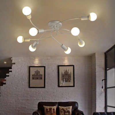 8 Lights Twist Indoor Lighting Contemporary Metallic Semi Flush Ceiling Light in White for Sitting Room