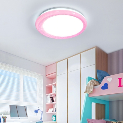 Acrylic Circular Flush Light with Prismatic Pattern Simplicity LED Ceiling Fixture in Blue/Pink