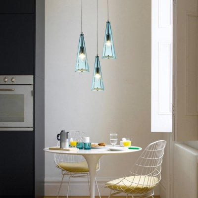 Aqua Glass Spire Suspended Light Modern Design Height Adjustable Triple Lights Hanging Light fixture