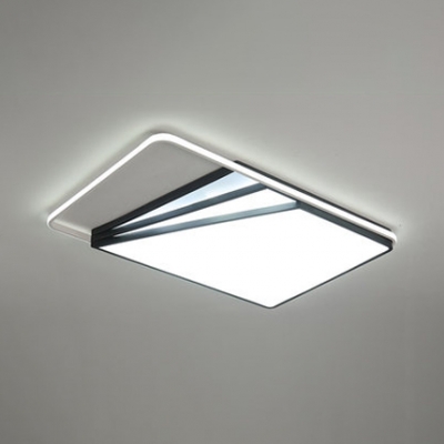 Black Geometric Shade Ceiling Lamp with Rectangle Metal Frame Post Modern Flush Light